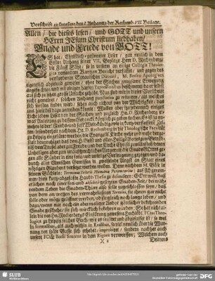 [Vorschrift] Allen, die dieses lesen, und Gott und unsern Herrn Jesum Christum liebhaben, Gnade und Friede von Gott!