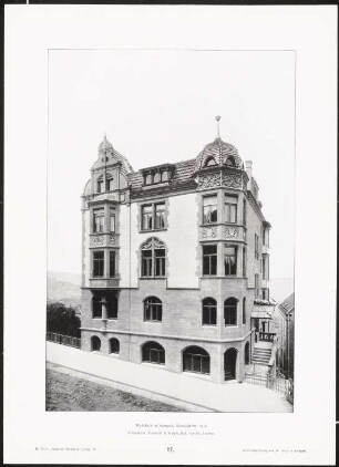 Wohnhaus Danneckerstraße, Stuttgart: Ansicht (aus: Moderne Neubauten, 4.Jg., 1898ff, hrsg. W. Kick)