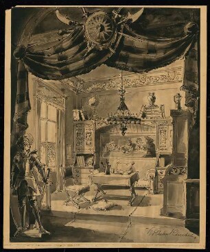 Wohnzimmer mit historischen Elementen: Innenraumperspektive