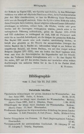 Bibliographie vom 1. Juni bis 31. Juli 1896.