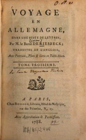 Voyage en Allemagne : Dans une suite de lettres, 3. - 350 S. : 1 Ill.