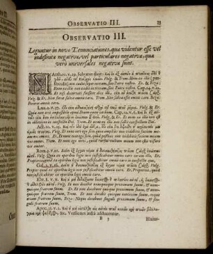Observatio III. Leguntur in novo T. enunciationes, quæ videntur esse vel indefinitæ negativæ, vel particulares negativæ, quæ vero universales negativæ sunt.