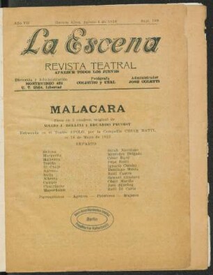 Malacara : pieza en 3 cuadros
