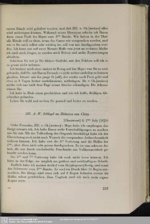 August Wilhelm von Schlegel an Helmina von Chézy, Chaumont, 02.07.1810