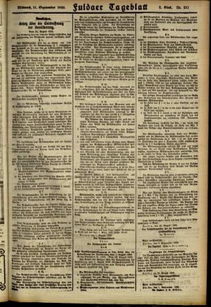 Zweite Ausgabe vom Mittwoch, den 15. September 1920.