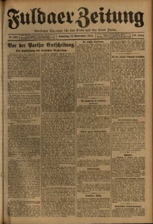 Erste Ausgabe vom Sonntag, den 12. November 1922.