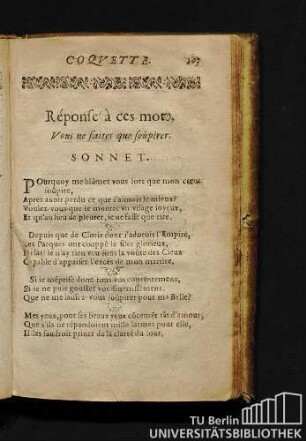 Réponse à ces mots, Vous ne faites que soùpirer. Sonnet.