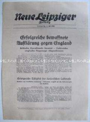 Extrablatt der "Neuen Leipziger Zeitung" zur Luftaufklärung über England