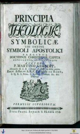 Principia theologiae symbolicae ubi ordine symboli apostolici praecipue doctrinae Christianae capita explicantur, asserunturque
