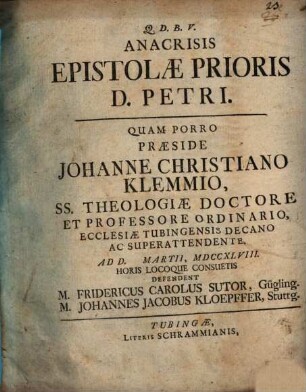 Anacrisis epistolae prioris D. Petri