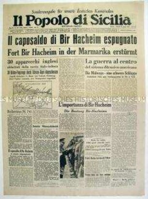 Italienische Tageszeitung für die deutschen Truppen "Il Popolo di Sicilia" überwiegend zum Krieg in Nordafrika