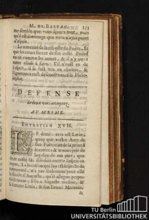 Defense de deux vers attaquez. Av Mesme. Entretien XVII.