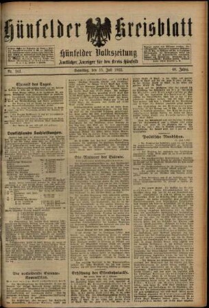 Ausgabe vom Samstag, den 15. Juli 1922.