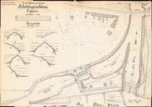 Großschiffahrtsweg, Breslau Scheitniger Schleuse: Lageplan 1:1000, Querschnitte 1:200