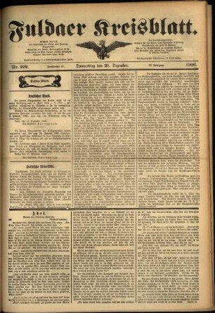 Erste Ausgabe vom Donnerstag, den 20. Dezember 1906.