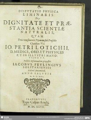 Disputatio Physica De Dignitate & Praestantia Scientiae Naturalis