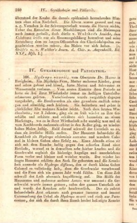 IV. Gynaekologie und Paediatrik.