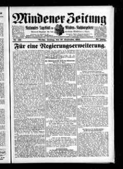 Mindener Zeitung : nationales Tageblatt für Minden u. Nachbargebiete : General-Anzeiger für den nördl. Reg.-Bezirk Minden