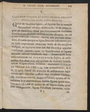 V. Vicesimam Legatis Ad Dona Deorum Relictis Deductam Esse, Confirmatur.