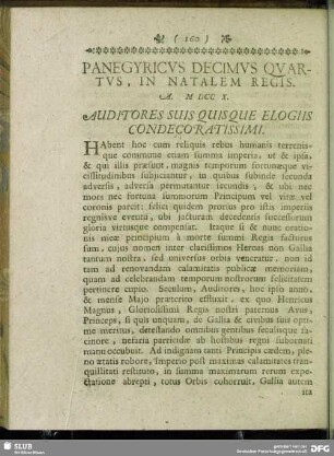 Panegyricus Decimus Quartus, In Natalem Regis. A. MDCCX.