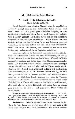 VI. Einbasische fette Säuren