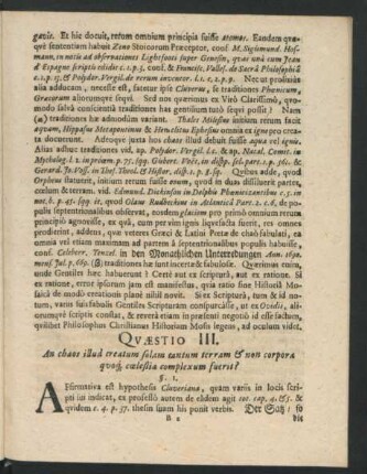 Quaestio III. An chaos illud creatum solam tantum terram & non corpora quoque coelestia complexum fuerit?