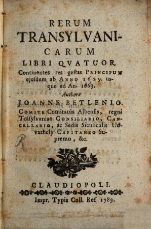 Rerum Transylvanicarum libri quatuor