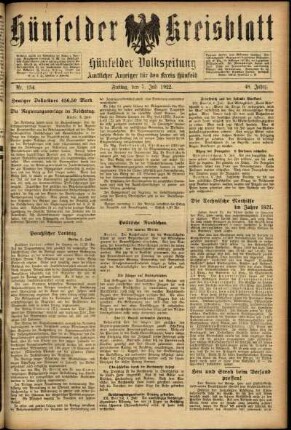 Ausgabe vom Freitag, den 07. Juli 1922.