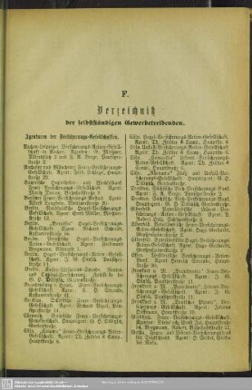 F. Gewerbebetriebe : F. Verzeichniß der selbstständigen Gewerbetreibenden