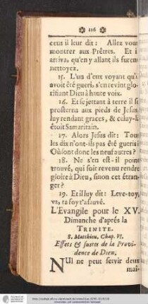 L'Evangile pour le XV. Dimanche d'aprés la Trinité