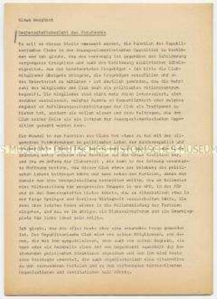 Rechenschaftsbericht des Vorstandes des Republikanischen Clubs