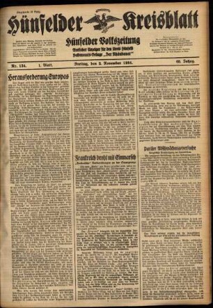 Erste Ausgabe vom Freitag, den 02. November 1934.