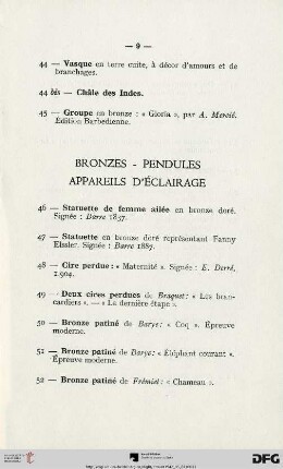 Bronzes - Pendules Appareils D'éclairage (Nr. 46-78)