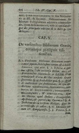 Cap. V. De versionibus Bibliorum Græcis, eorumque præcipuis editionibus