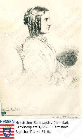 Kekulé, Sophie (1826-1892) / Porträt, linksblickend und -gewandt, Halbfigur
