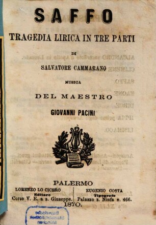 Saffo : tragedia lirica in tre parti