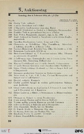 5. Auktionstag Samstag, den 8. Februar 1936, ab ½ 3 Uhr (Nr. 1501-1875)