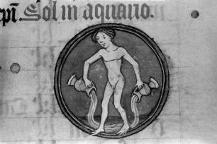 Missale des Simon Renoul — Ausschnitt: Tierkreiszeichen, Wassermann, Folio 1 recto