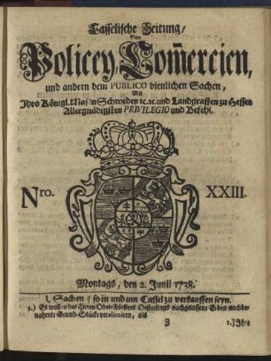 Nro. XXIII, Montags, den 2. Junii 1738