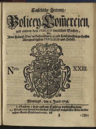 Nro. XXIII, Montags, den 2. Junii 1738