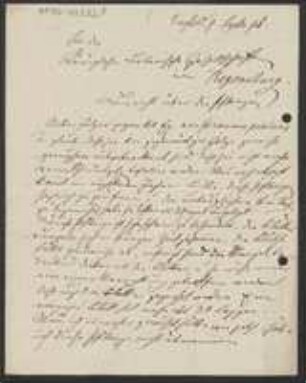 Brief von Johann Baptist Lutz an Regensburgische Botanische Gesellschaft