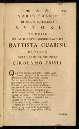 139-160, Varie Poesie [...] del [...] Signore Cavalier Battista Guarini.
