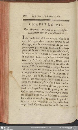 Chapitre VII. Des Opérations relatives à la combustion proprement dite & à la détonation
