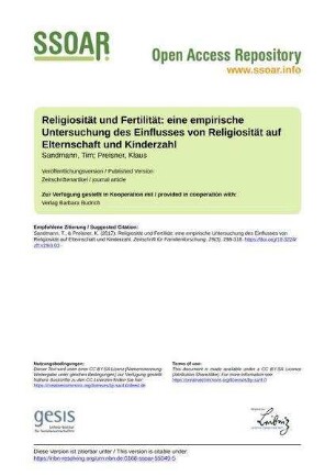 Religiosität und Fertilität: eine empirische Untersuchung des Einflusses von Religiosität auf Elternschaft und Kinderzahl