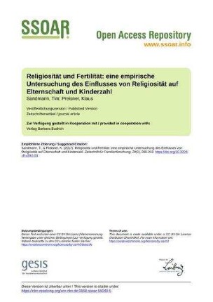 Religiosität und Fertilität: eine empirische Untersuchung des Einflusses von Religiosität auf Elternschaft und Kinderzahl