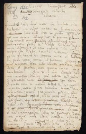 Todesanzeige des Jakob Langius, Ratsherr zu Tübingen, 1632.