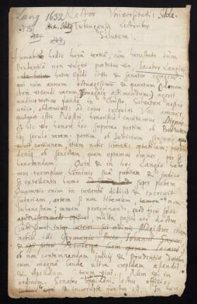 Todesanzeige des Jakob Langius, Ratsherr zu Tübingen, 1632.