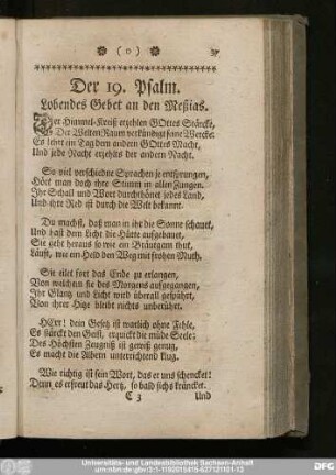 Der 19. Psalm. Lobendes Gebet an den Meßias.