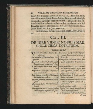 Cap. III. De Iure Viduae Nobilis Marchicae Circa Dotalitium.