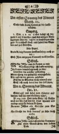 Am ersten Sonntag des Advents. - Am Feyertag St. Andreä.